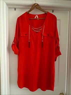 Women’s Burnt Orange Tunic Dress with Chain Detail - Unbranded